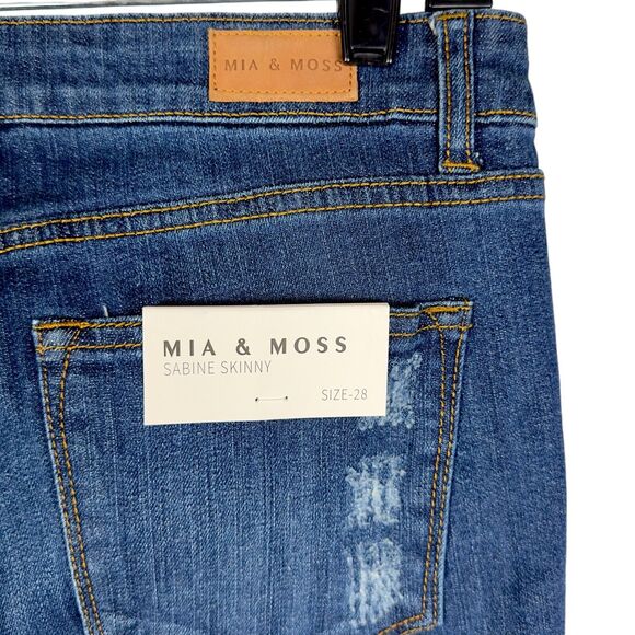 Mia & Moss Jeans Womens‎ Size 6 / 28 Sabine Skinny Denim Distressed Whiskering - Picture 7 of 13